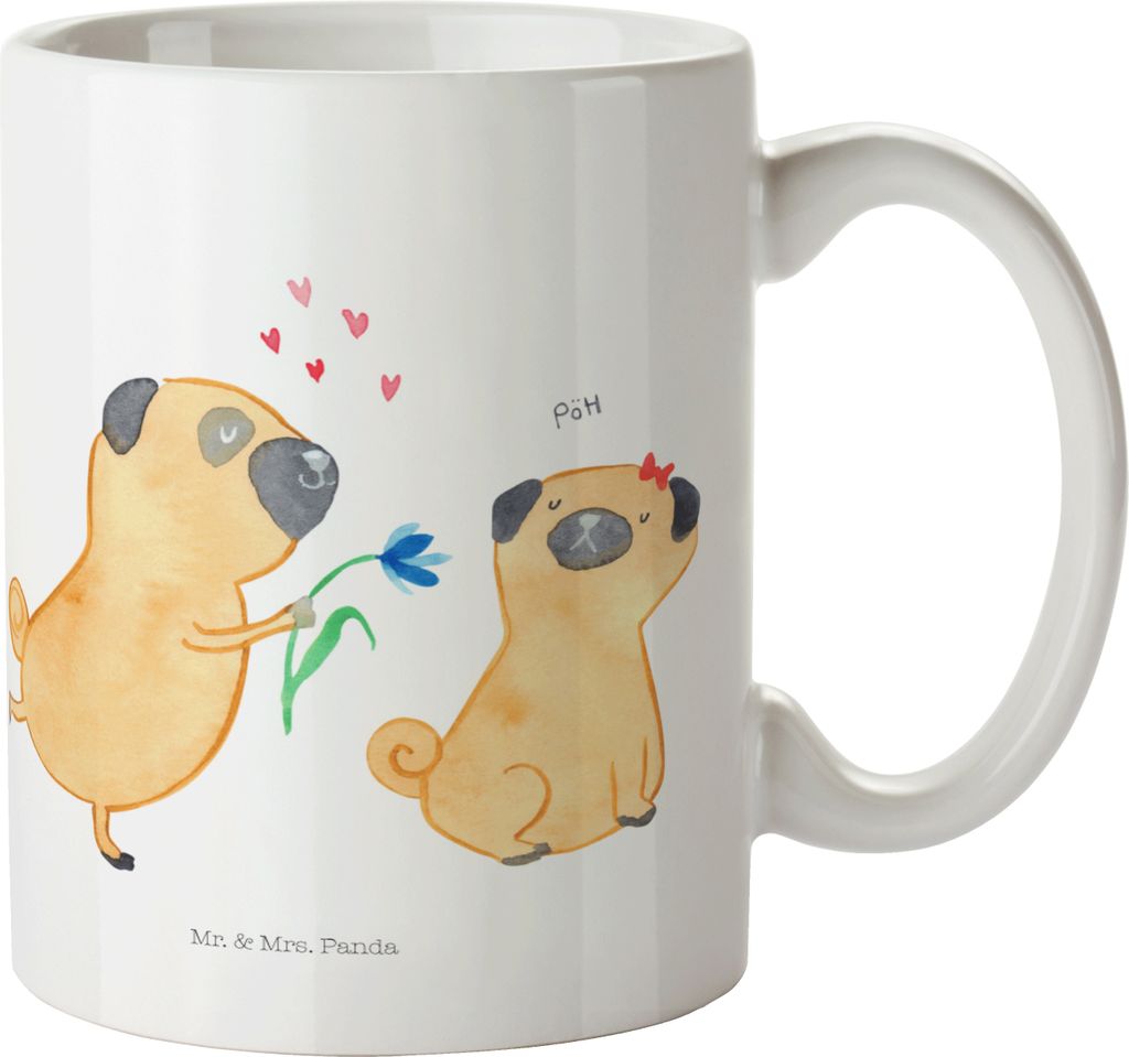 Mr. & Mrs. Panda Kindertasse Mops Verliebt - Weiß - Geschenk, Mehrwegbecher, Knuffig, Möpse, Pott, Hund, Liebe, Kinderbecher, Partner, Haferl, Tr...