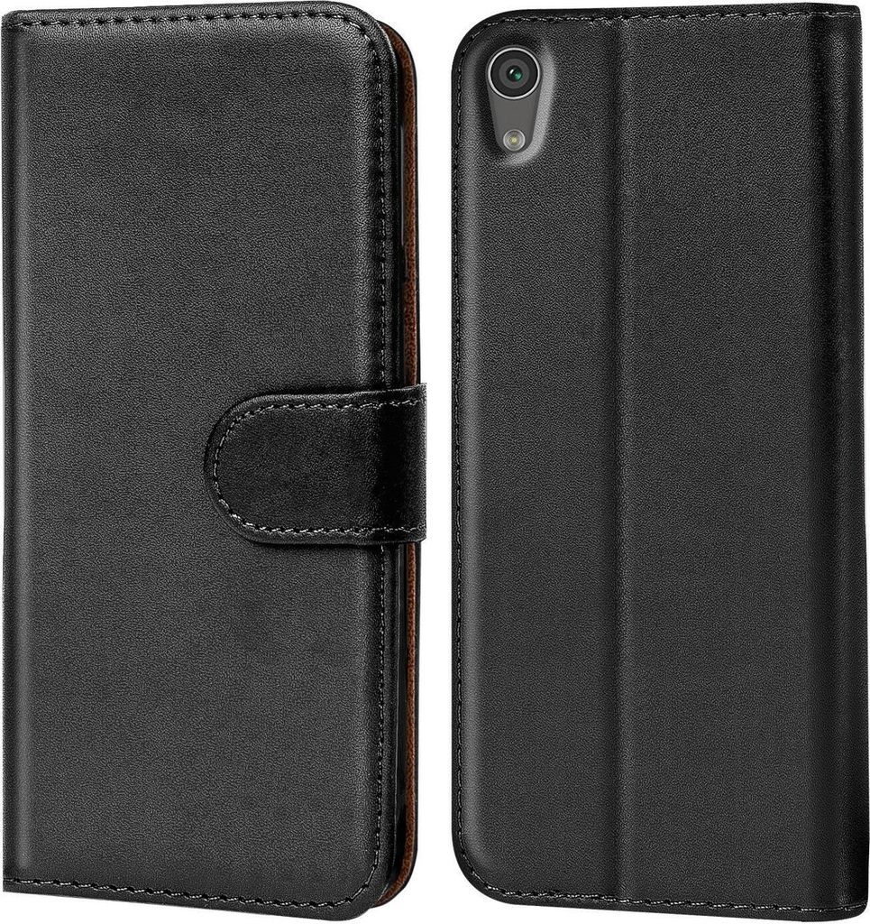 Conie Klapp Tasche für Sony Xperia XA1 Ultra Kartenfach Rundumschutz Hülle in Schwarz