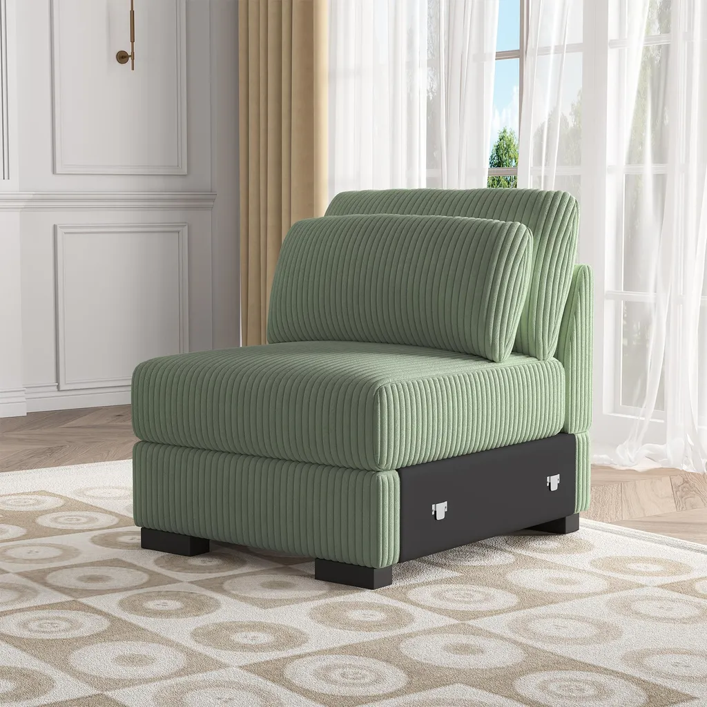Module Central de Canapé Modulable 1 Place - Chauffeuse Design Vert Foret