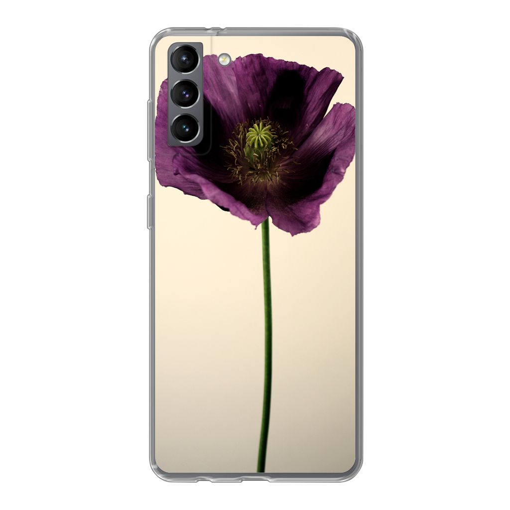 MuchoWow Handyhülle Schutzhülle Hülle für Samsung Galaxy S21 Plus Nahaufnahme eines violetten Mohns Silikon Softcase Handy Hülle - Handy-Tasche
