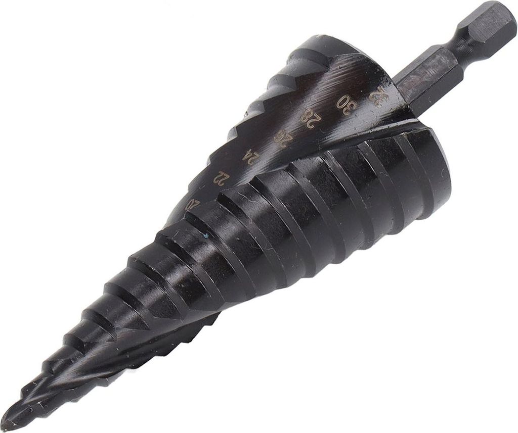Stufenbohrer HSS Spiralnut Pagodenlochreibahle Sechskantschaftwerkzeug für Metall Schwarz 15 Stufen (4 x 32 mm)