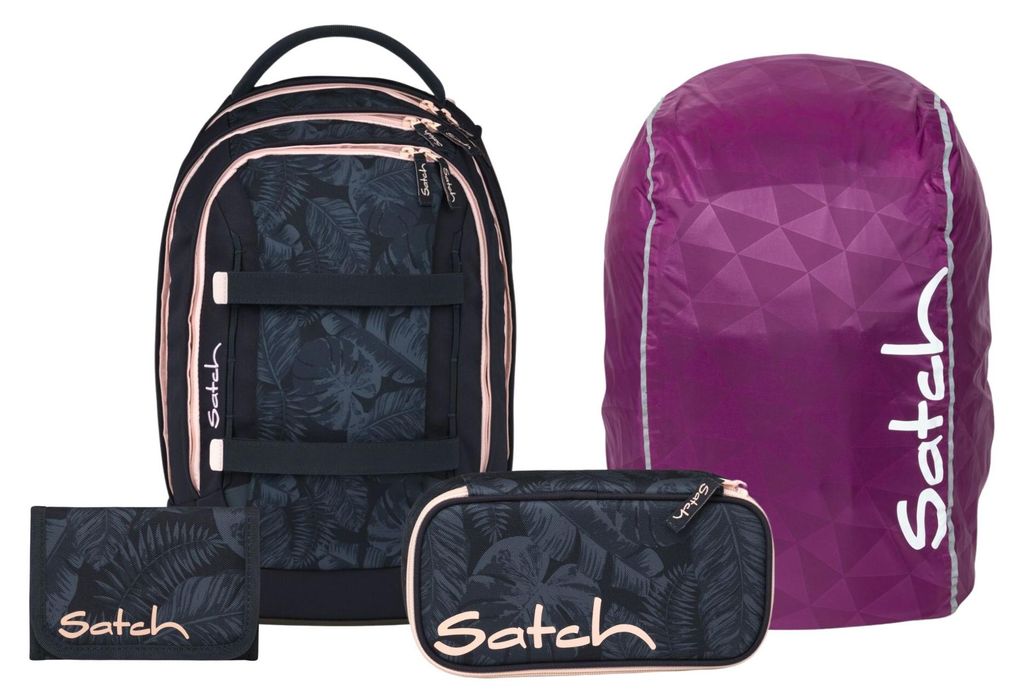 Satch, Schulrucksack-Set PACK Midnight Jungle 4-teilig, ab 5. Klasse