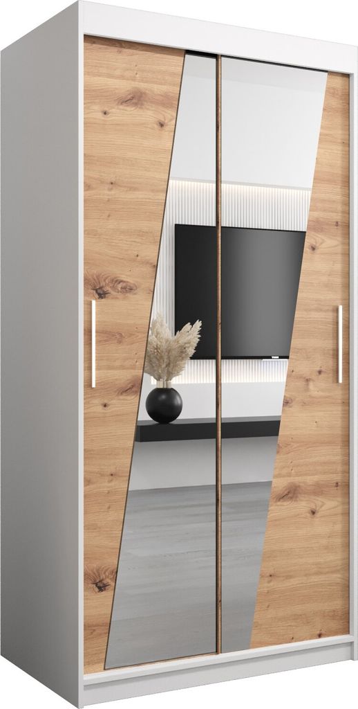 Kleiderschrank, Schiebetürenschrank Schlafzimmer, Schrank mit Spiegel RHOMB 100 cm
