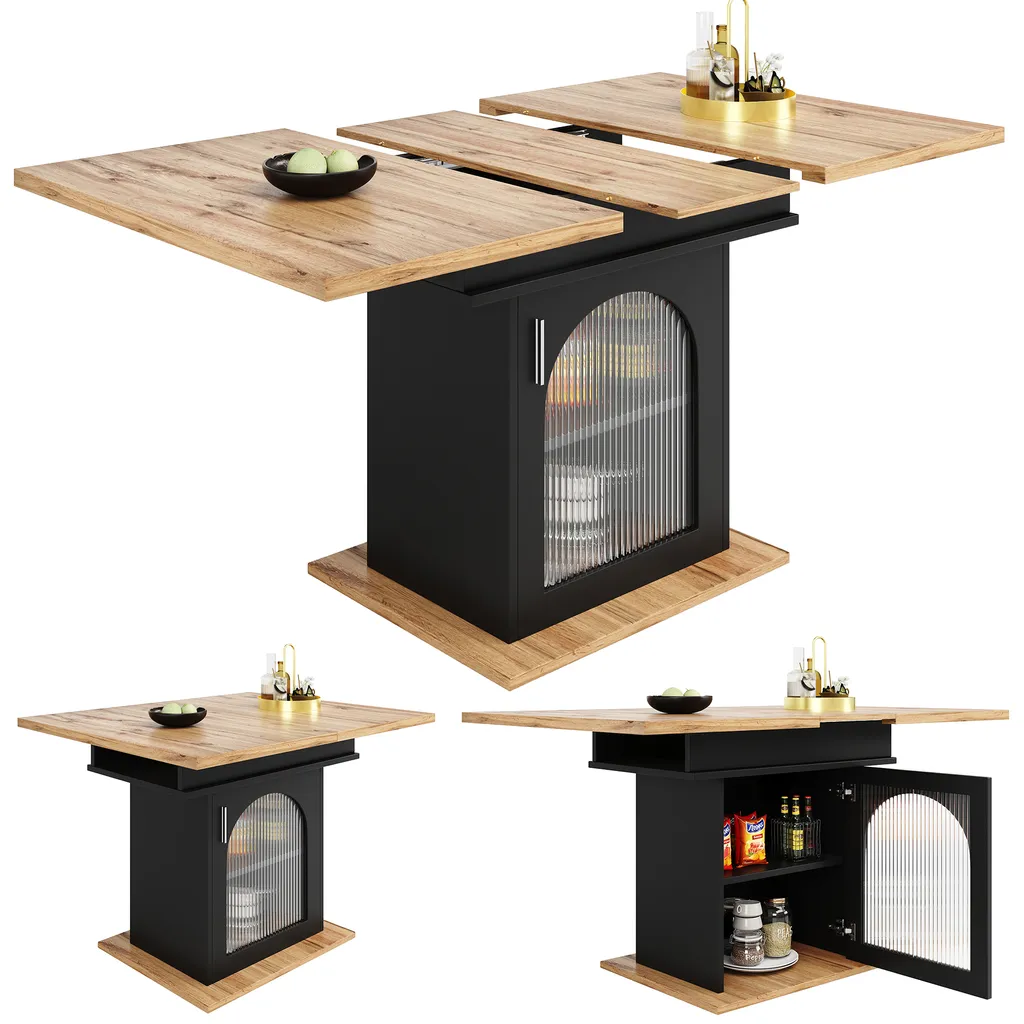 Table rectangulaire extensible noire avec armoire de stockage intégrée