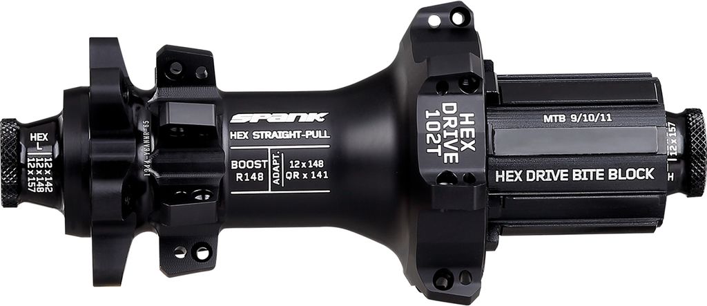 Spank HEX Straightpull Boost R148 HG Hub, 102T, 28H rear hub black 28