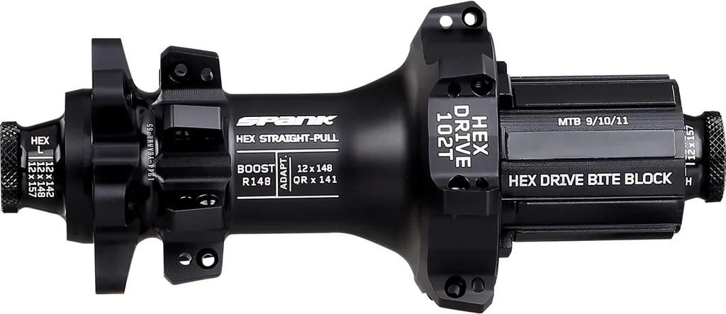 Moyeu Arrière Spank HEX Straightpull Boost R148 HG 102T 28H Noir MTB