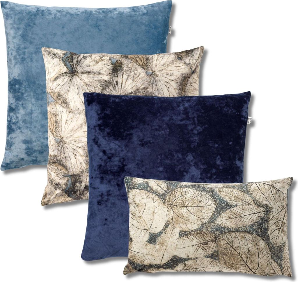 Dutch Decor Dekokissen-Set Tobias 45x45 cm Blau Mit Blumenmuster