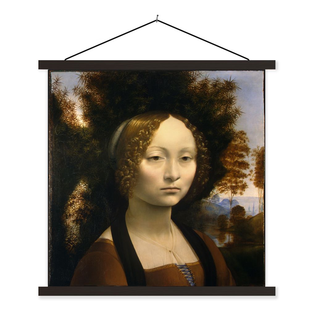 MuchoWow Textilposter Ginevra de' Benci - Leonardo da Vinci 60x60 cm mit schwarzem Rahmen - Posteraufhänger