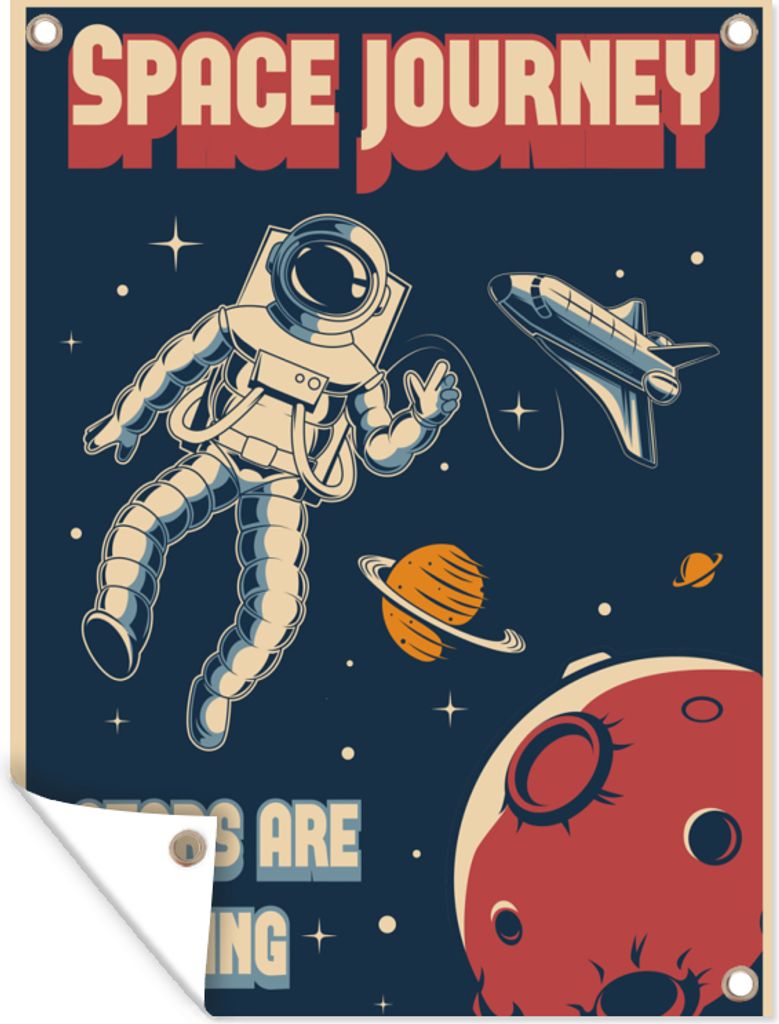 MuchoWow 30x40 cm Outdoor-Poster Gartendeko Sichtschutz Garten Poster für den Garten Raumfahrt - Astronaut - Weltraum - Retro