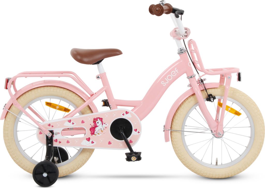 SJOEF Classic Kinderfahrrad | 12 - 16 Zoll | Kinder Fahrrad für Mädchen / Jugend | Ab 2-6 Jahren | inklusive Stützräder - Rosa