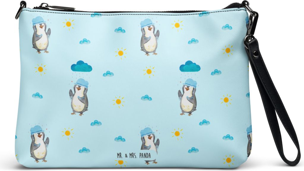 Mr. & Mrs. Panda Damenhandtasche Pinguin Duschen - Blau - Geschenk, Motivation, Singen, Clutch, Umhängetasche, Baden, Damen, Handtasche, Tasche, D...