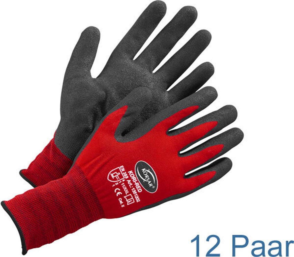 12 - Paar KORSAR Kori-Red Größe 9 / L Arbeitsschutzhandschuhe schwarz / rot - Arbeitsschutz