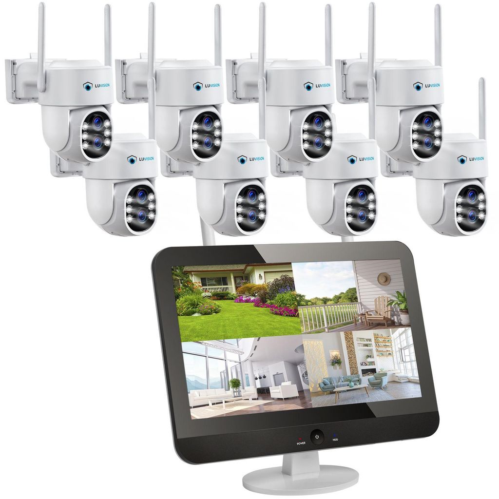 LUVISION Dual WLAN PTZ Überwachungssystem mit 12,5' Monitor,Mikrofon, Sirene, Nachtsicht, KI Bewegungsverfolgung, Kameras:8 Kameras