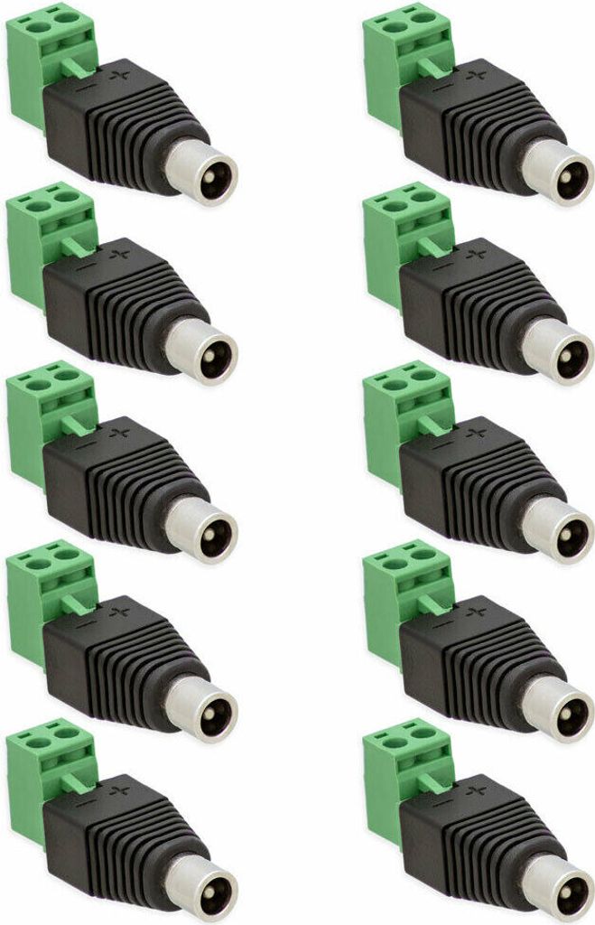 10x DC Hohl Buchse Adapter 2,1 x 5,5 mm > Terminalblock 2Pin Schraub Klemme 2-teilig
