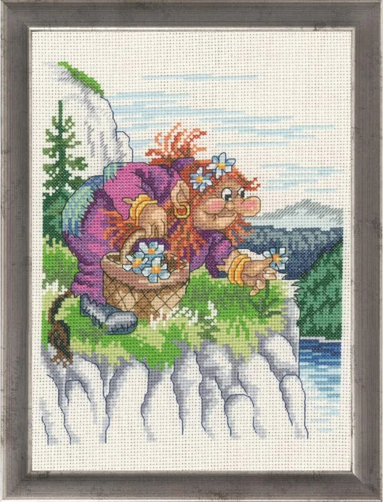Broderie Point de Croix Mère Troll Permin 21x29cm Toile Aïda et Fils
