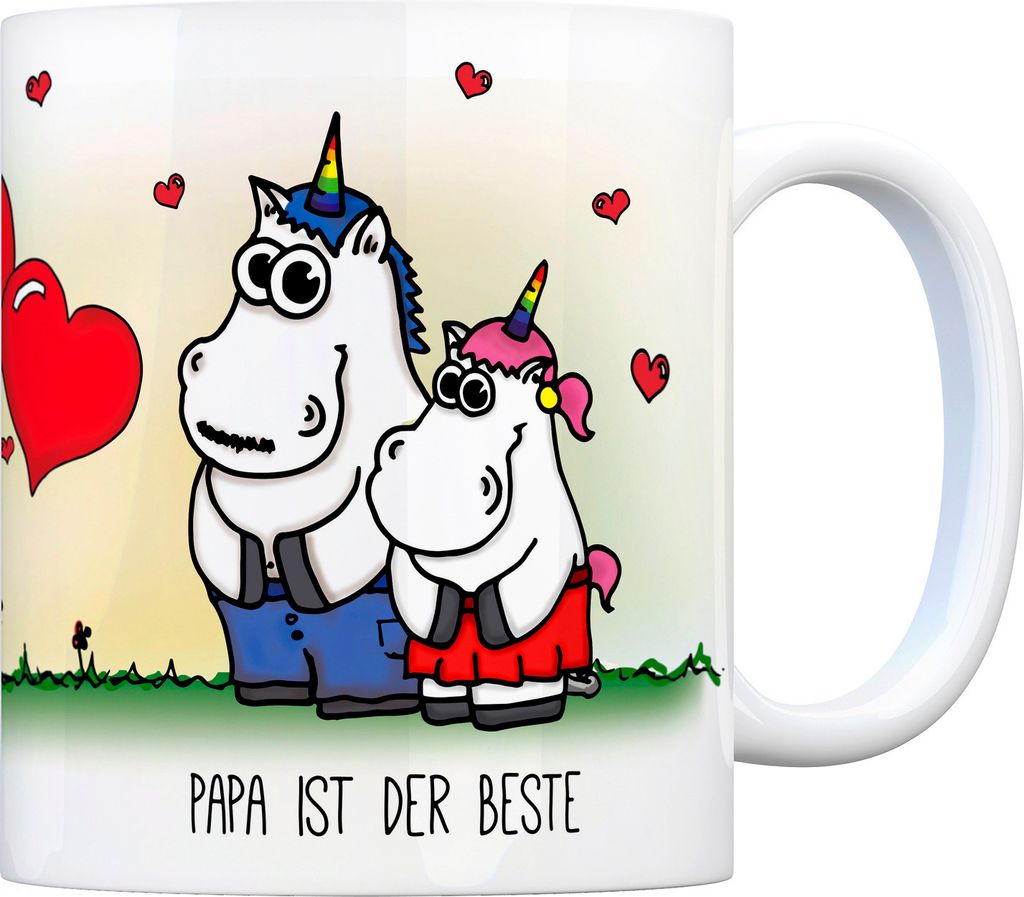 Honeycorns Kaffeebecher mit Einhorn Motiv und Spruch: Mein Papa ist der Beste!