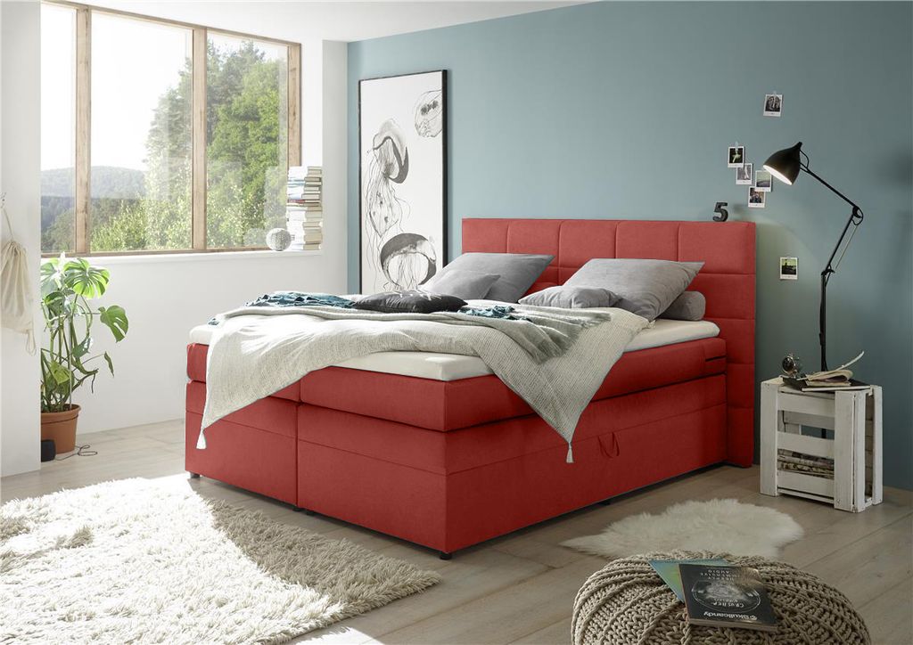 Boxspringbett 180x200 cm mit Bettkasten TEREZIN-09 Hotelbett in Uran berry