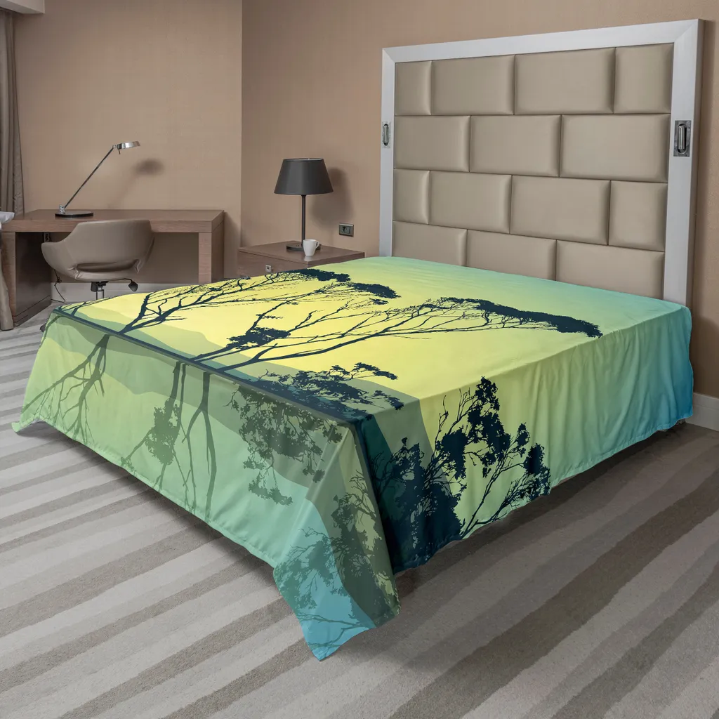 Drap de lit plat anti-plis imprimé arbres 275x260 cm linge de lit facile