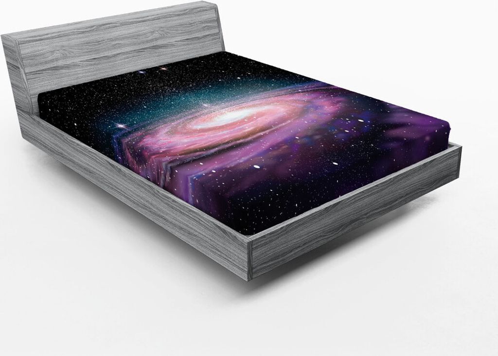 ABAKUHAUS Galaxis Spannbetttuch, Spiralgalaxie im Weltraum Andromeda-Nebelfleck-Stern-Staub-Universum-Astronomie-Druck, 150 x 190 cm, Mauve Schwarz