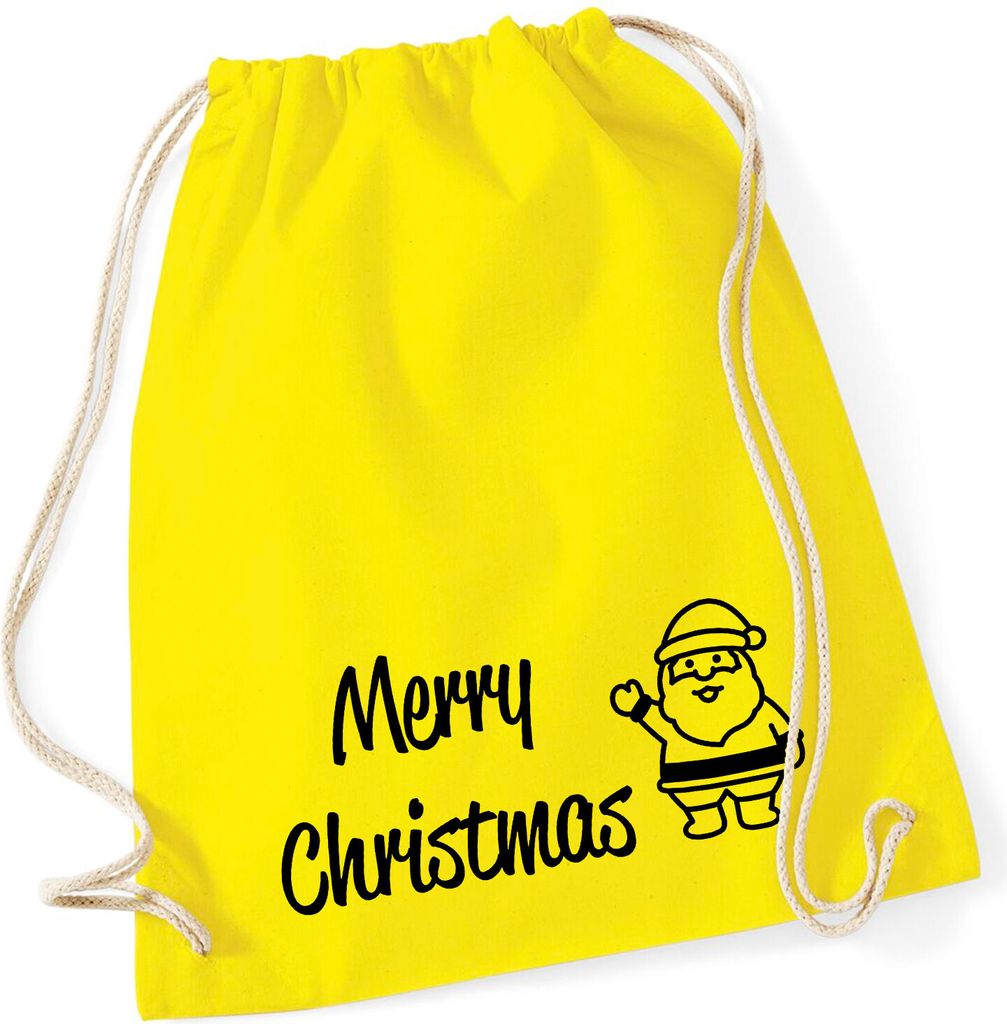 Huuraa Turnbeutel Merry Christmas Weihnachtsmann 12 Liter Yellow Baumwolle Rucksack Geschenkidee