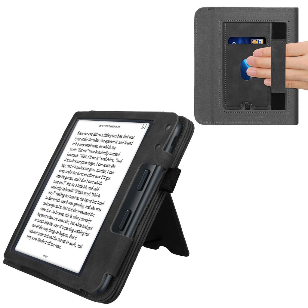 kwmobile Flip Hülle kompatibel mit Kobo Kobo Libra Colour / Tolino Vision Color - Handschlaufe - Cover Dunkelgrau
