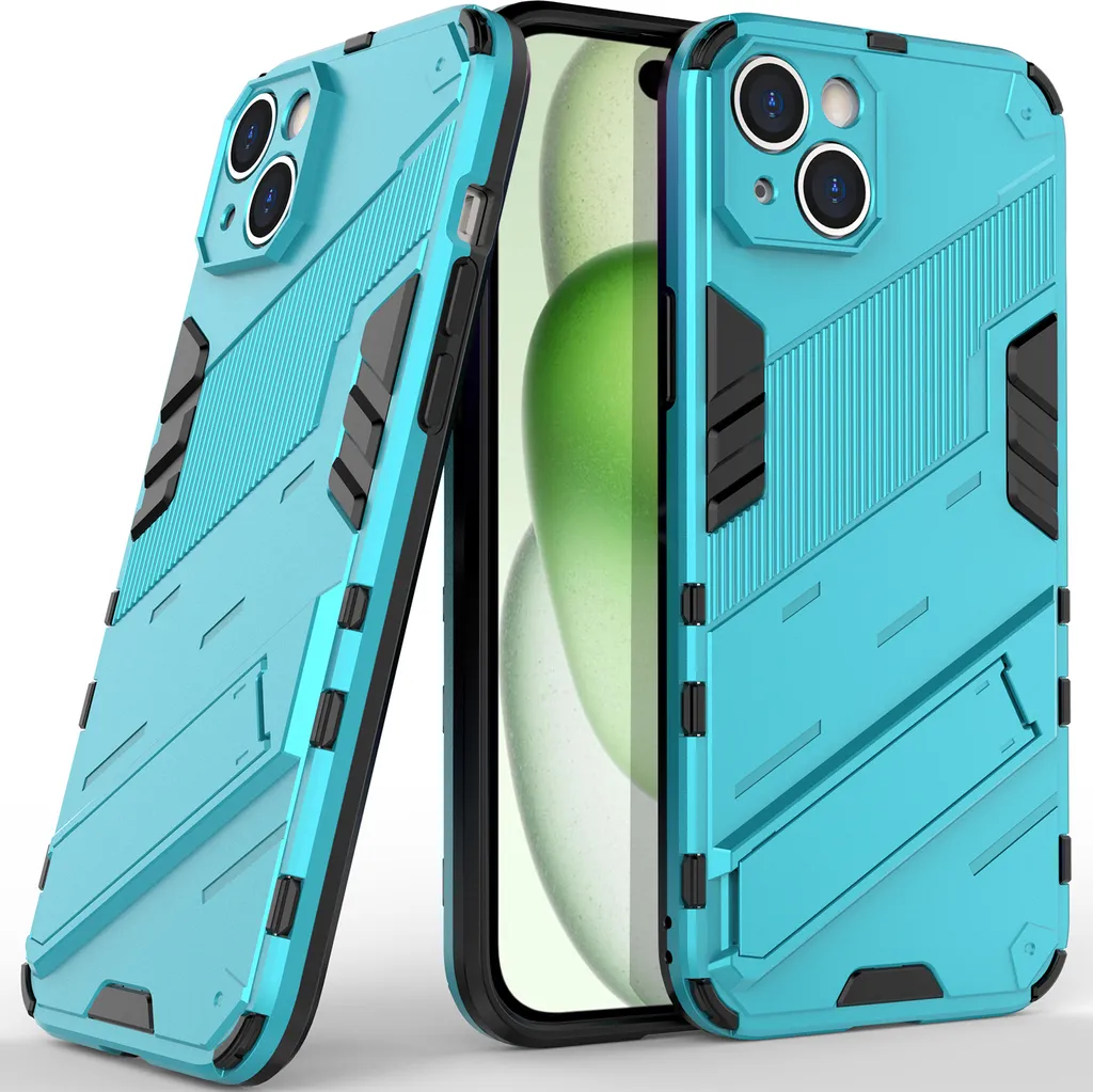 Cover iPhone 15 Protettiva Ibrida Blu - PC+TPU Antiurto con Supporto