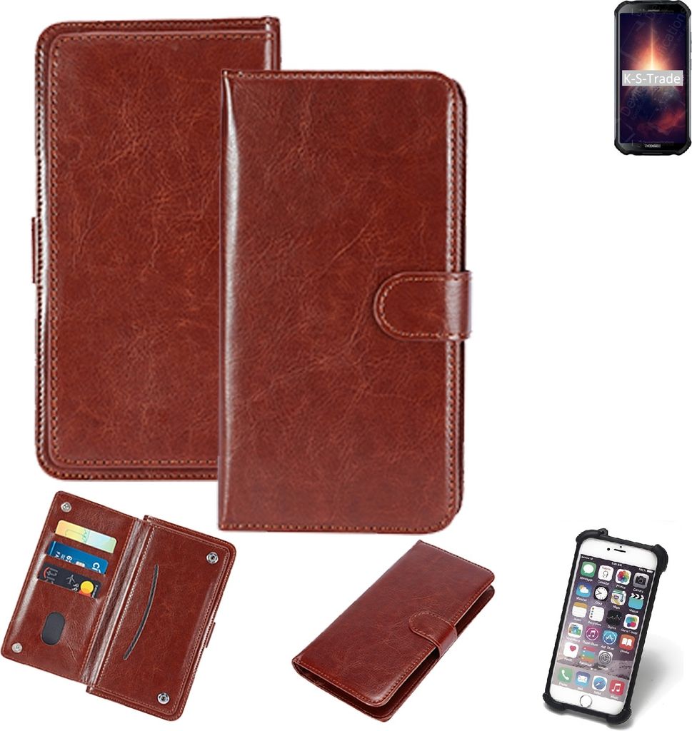 K-S-Trade 360° Hülle kompatibel mit Doogee S40 Pro braun Kunstleder Case BookCase WalletCase Kunstlederederhülle Handyhülle, Rundumschutz Bumper