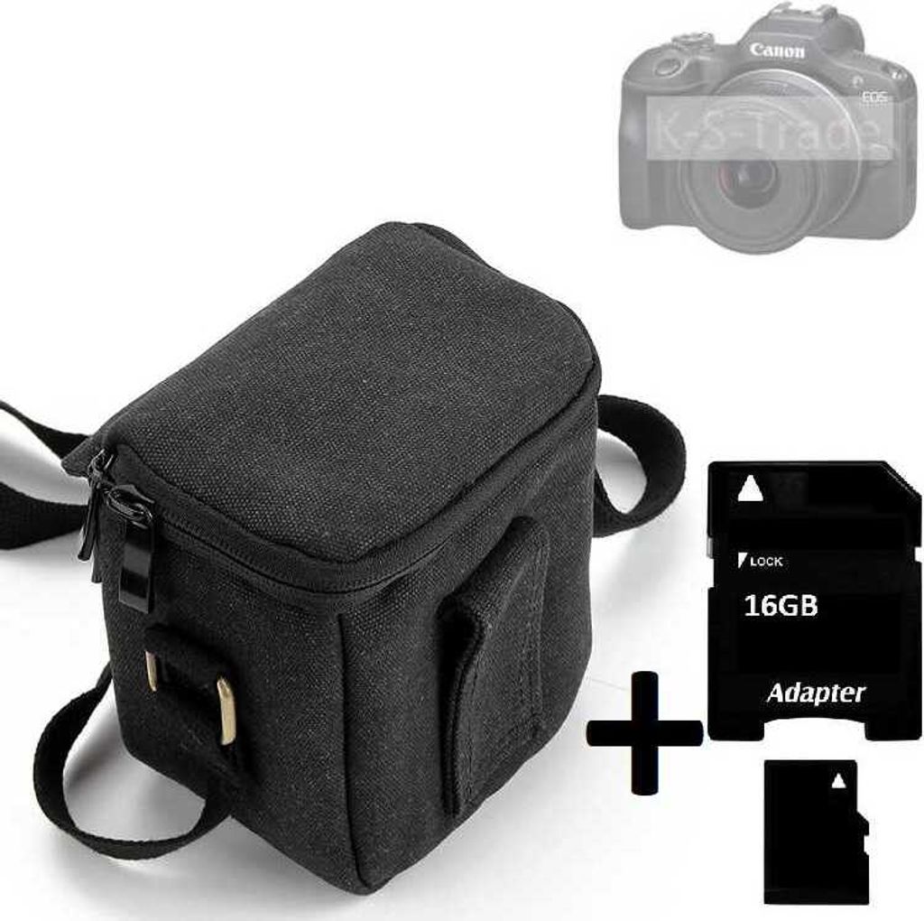 K-S-Trade Umhängetasche kompatibel mit Canon EOS R100 Schulter Tasche Tragetasche Kameratasche Fototasche + 16GB Speicherkarte schwarz Schutzhülle
