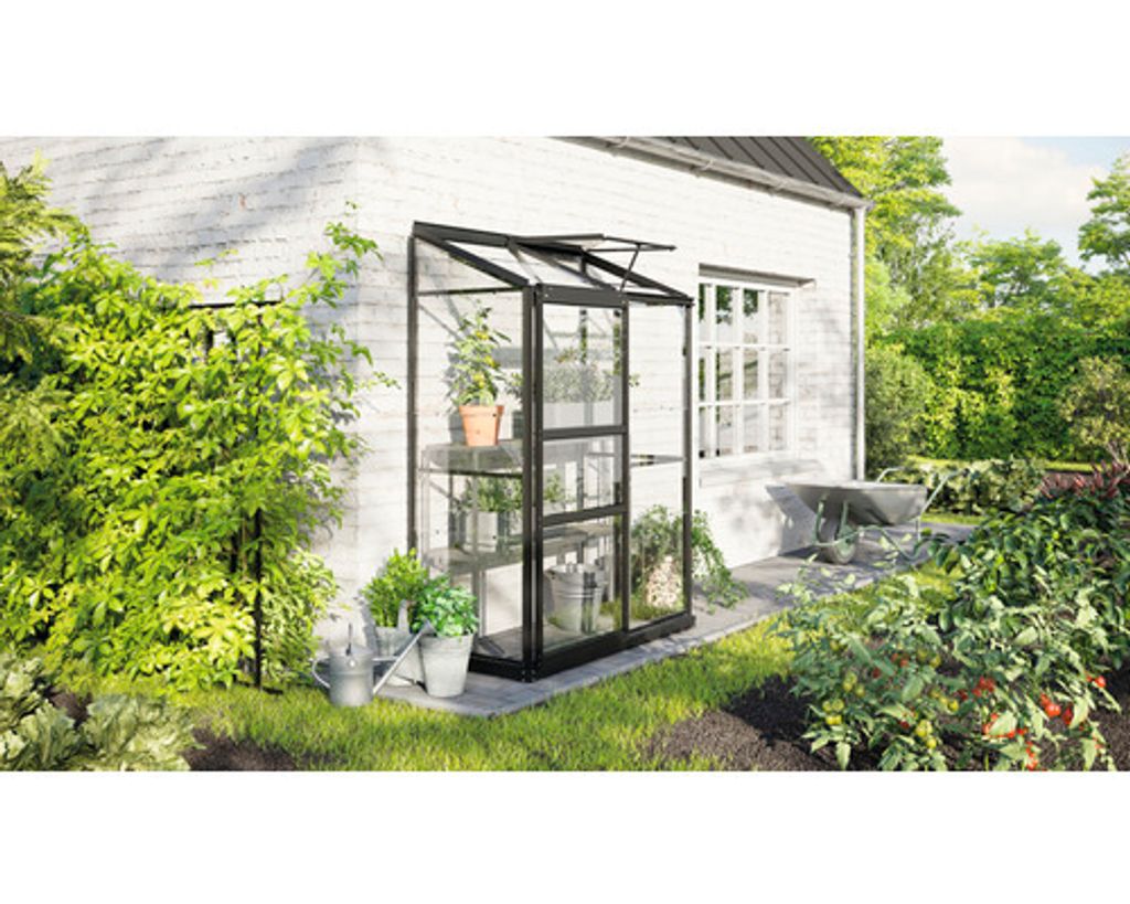 Vitavia Anlehn-Gewächshaus "Ida 900" schwarz 0,9 m² 3 mm ESG