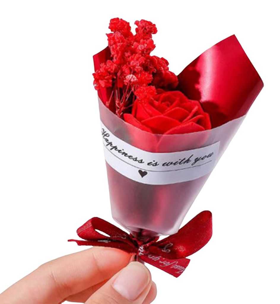 Valentinstags-Mini-Strauß aus künstlicher Aromatherapie-Seife, Rosenstrauß-Imitation, getrocknete Schleierkrautblumen, Geschenk für Mütter, Fr...