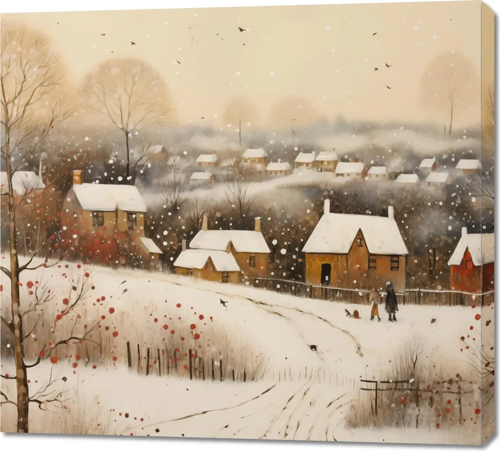 Quadro Paesaggio Invernale 100x90 - Il Villaggio della Neve Incantato