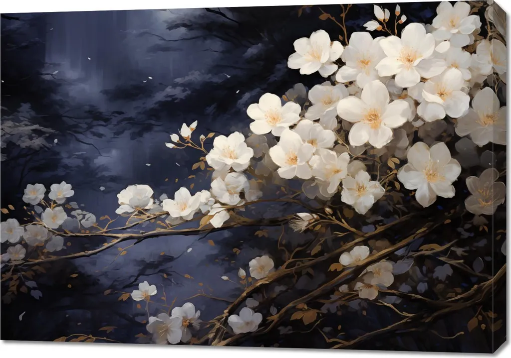 Décoration Murale Fleurs Blanches 100x70 cm - Tableau Grand Format