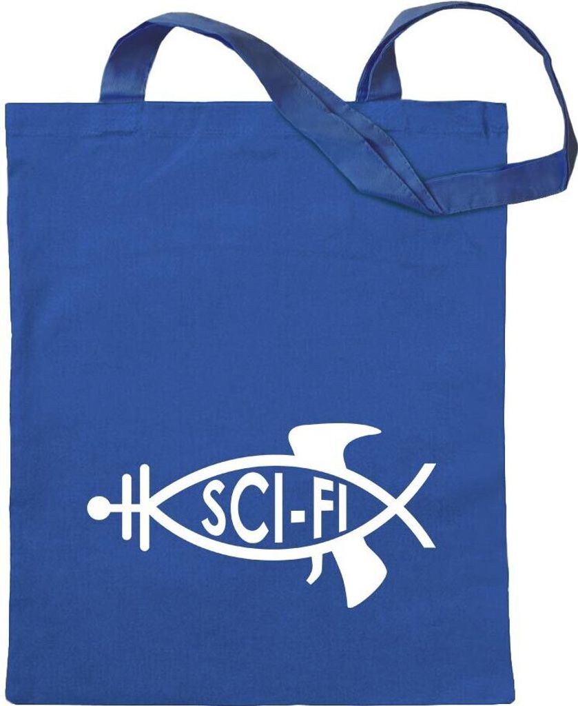 Kiwistar - Baumwolltasche - royalblau - Sci-Fi Fisch - Tragetasche Stoffbeutel Umhängetasche Langer Henkel