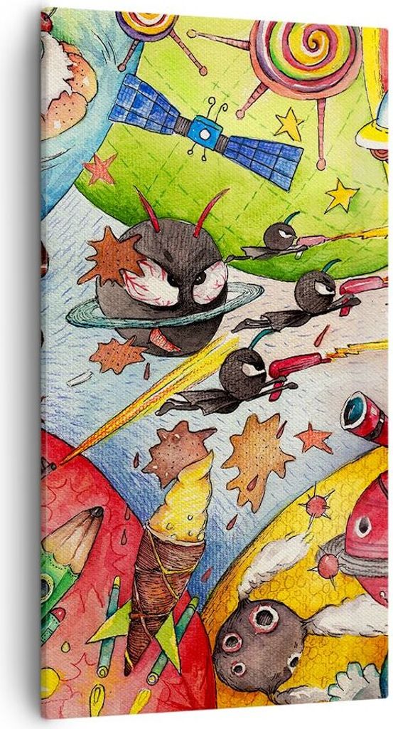 Bild auf Leinwand - Leinwandbild - Kind Raum Raumschiff Eis - 55x100cm - Wand Bild - Wanddeko - Leinwanddruck - Bilder - Kunstdruck - Wanddekoratio...