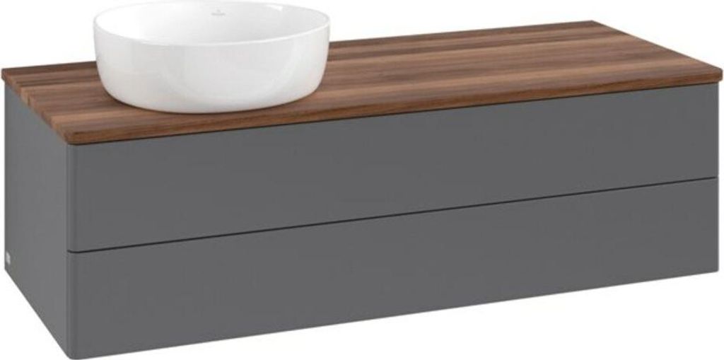 V&B Waschtischunterschrank ohne Frontstruktur, mit Beleuchtung Antao 120x36x50cm, WBP w. wal, Anthrac. m Lac