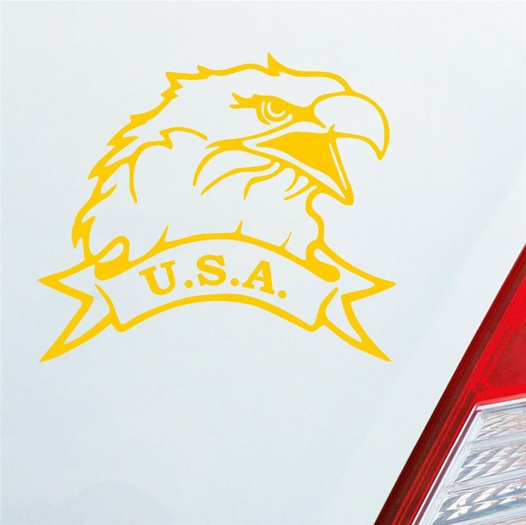 Auto Aufkleber USA Adler Eagle U.S.A. Amerika Tuning 12x10 cm Gelb Sticker Heckscheibenaufkleber