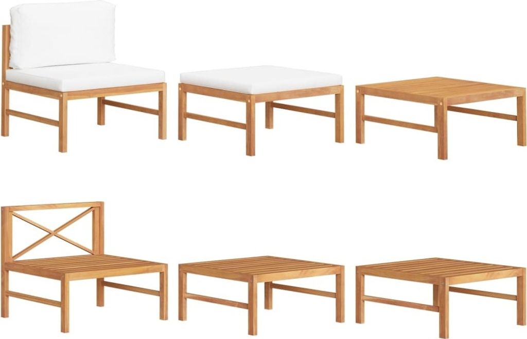 3-tlg. Garten-Lounge-Set mit Creme Kissen Teakholz