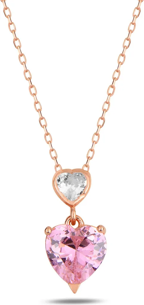 Cadeau idéal : collier pendentif cœur argent 925 et zircons roses