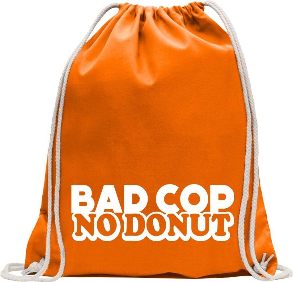 Kiwistar - Turnbeutel - mandarin - Bad Cop - No Donut - Fun Rucksack Sport Beutel Gymsack Baumwolle mit Ziehgurt