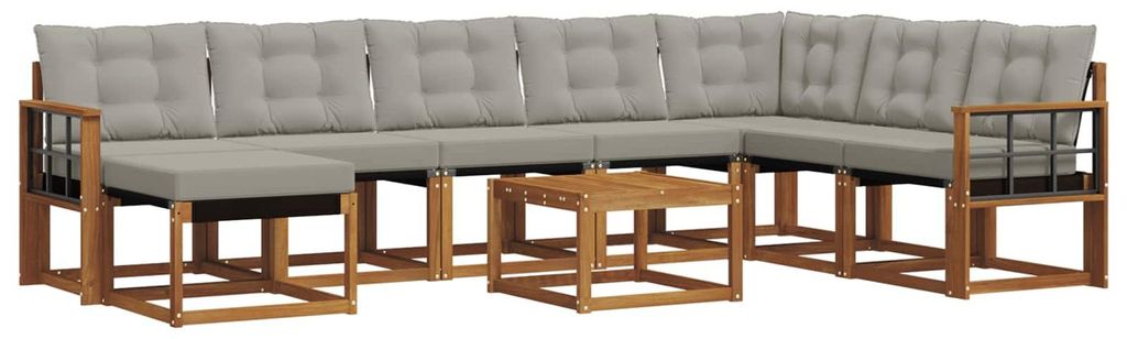 vidaXL Outdoor-Sofagarnitur mit Kissen 9 pcs Natürlich und Hellgrau