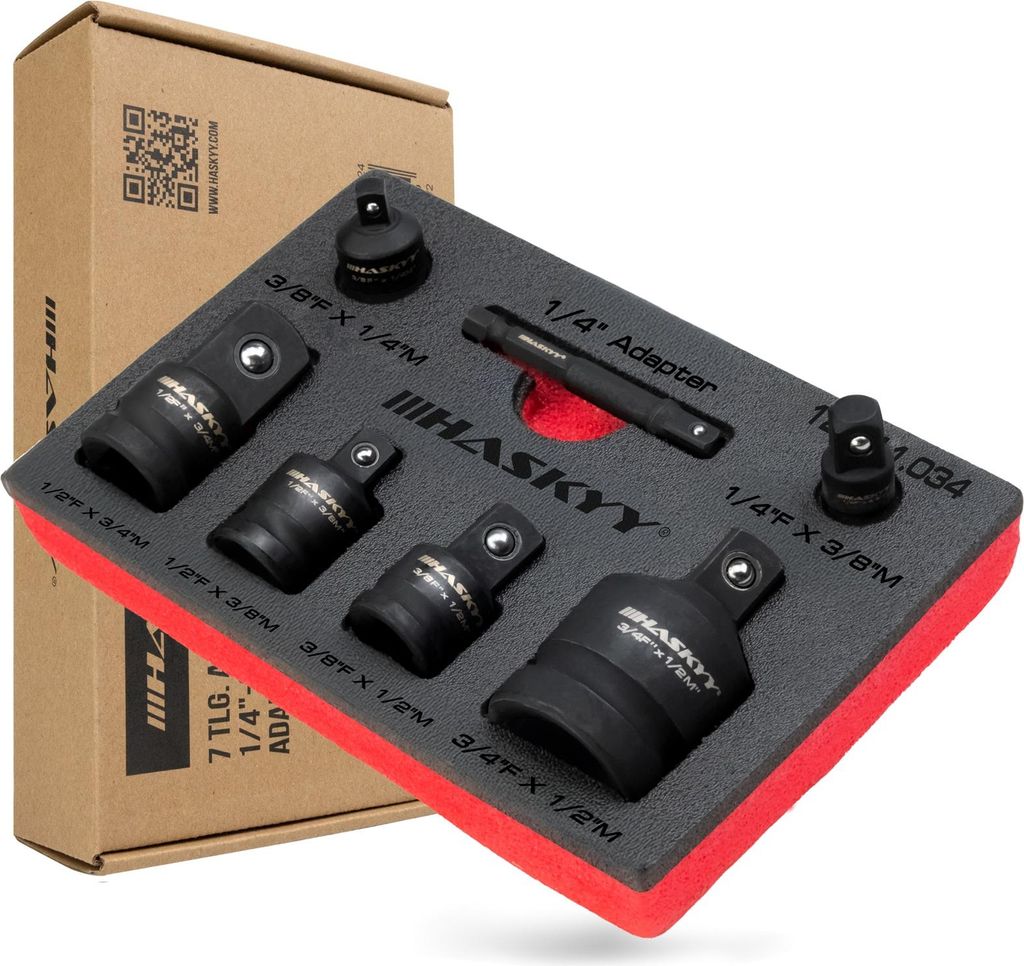 HASKYY Schlagschrauber Stecknuss Adapter Set 7 tlg. 1/4" 3/8" 1/2" 3/4" Chrom-Molybdän Stahl