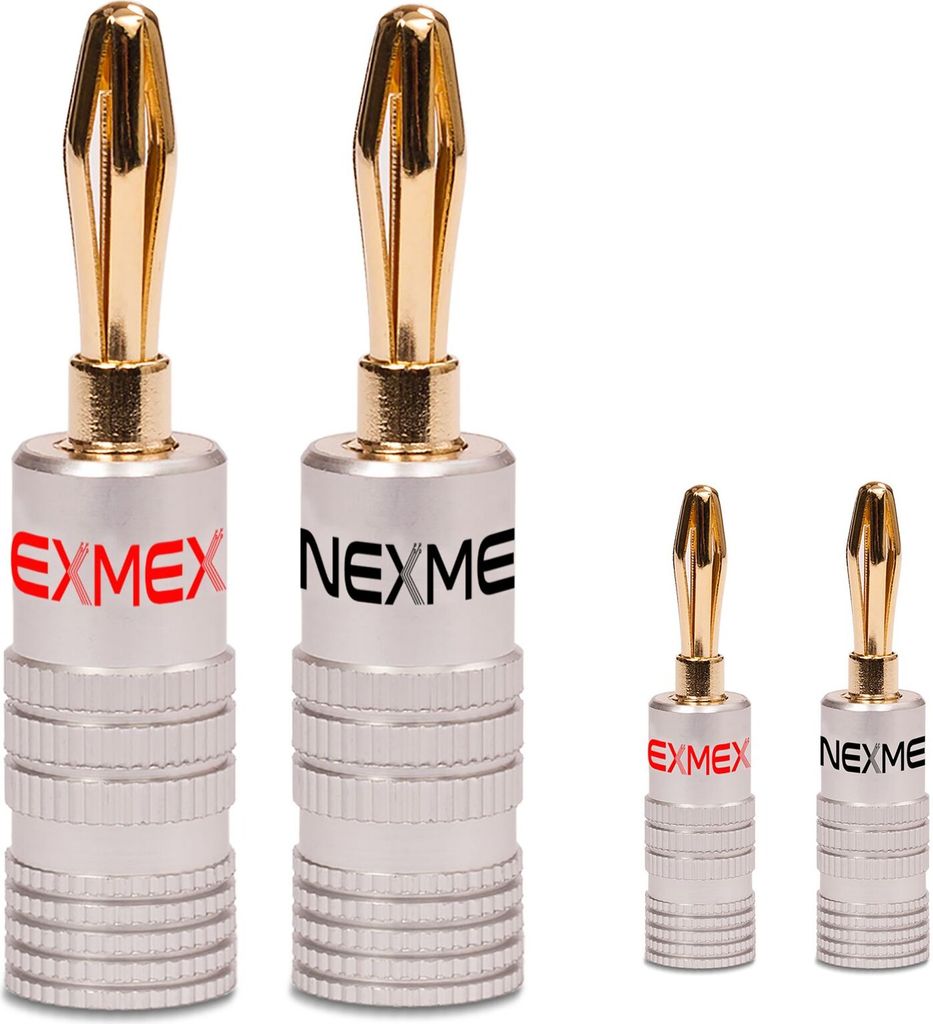 NEXMEX Bananenstecker 4mm schraubbar 24K vergoldet Lautsprecherkabel 4x Stecker