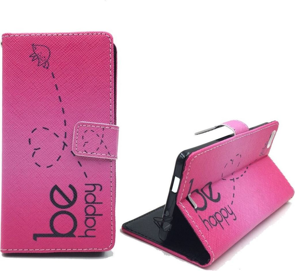 Handyhülle Tasche für Handy Wiko Highway Pure Be Happy Pink
