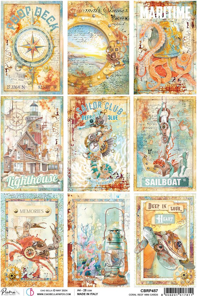 Ciao Bella Motiv Strohseide Coral Reef Mini Cards A4 28g qm Bastelpapier