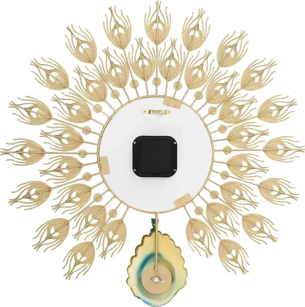 Grande horloge décorative design paon en fer et aluminium 60cm coloris vert émeraude