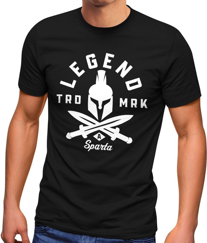 Herren T-Shirt Legend Sparta Spartan Helmet Schwerter Sport Fashion Streetstyle Neverless schwarz L