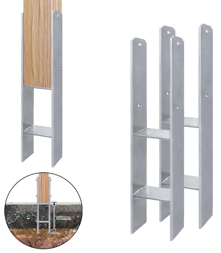 YRHome 4 Stück H-Anker 121mm Holzanker Pfostenanker Erdanker Pfostenträger Zaunanker Betonanker für Holzpfosten Zaun Carport Pergola Spielturm H...