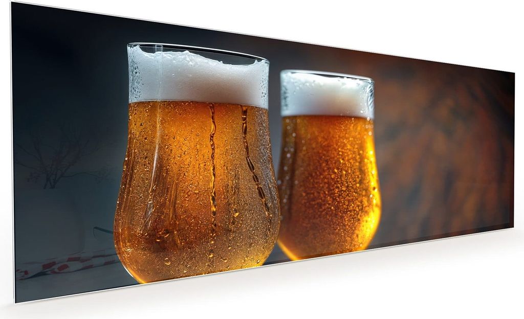 Küchenrückwand Spritzschutz Glas mit Motiv Zwei Biergläser Holz 40 x 40 cm