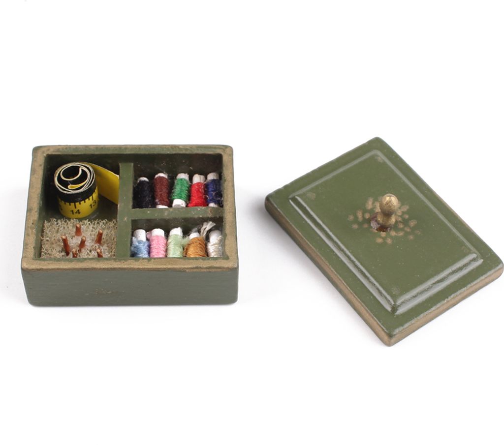 Miniatur Nähmaschine Deko | Grünes Miniatur Nähkästchen 1 zu 12 (1 Set)