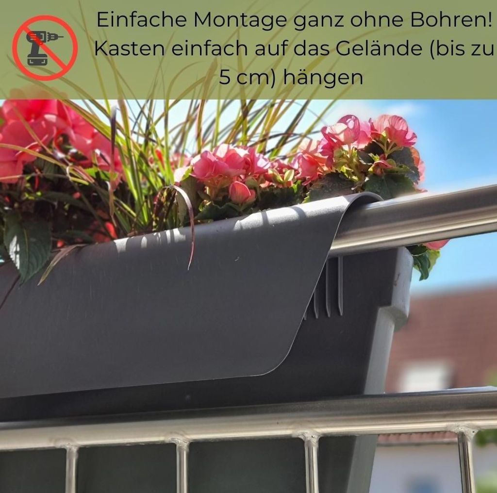Geländerkasten Balkon mit Wasserspeicher Blumentopf Zaun Produktbild 6